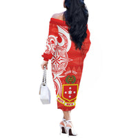 Personalised Kolisi Tonga Off The Shoulder Long Sleeve Dress Mate Maa Tonga Ngatu Pattern LT14 - Polynesian Pride