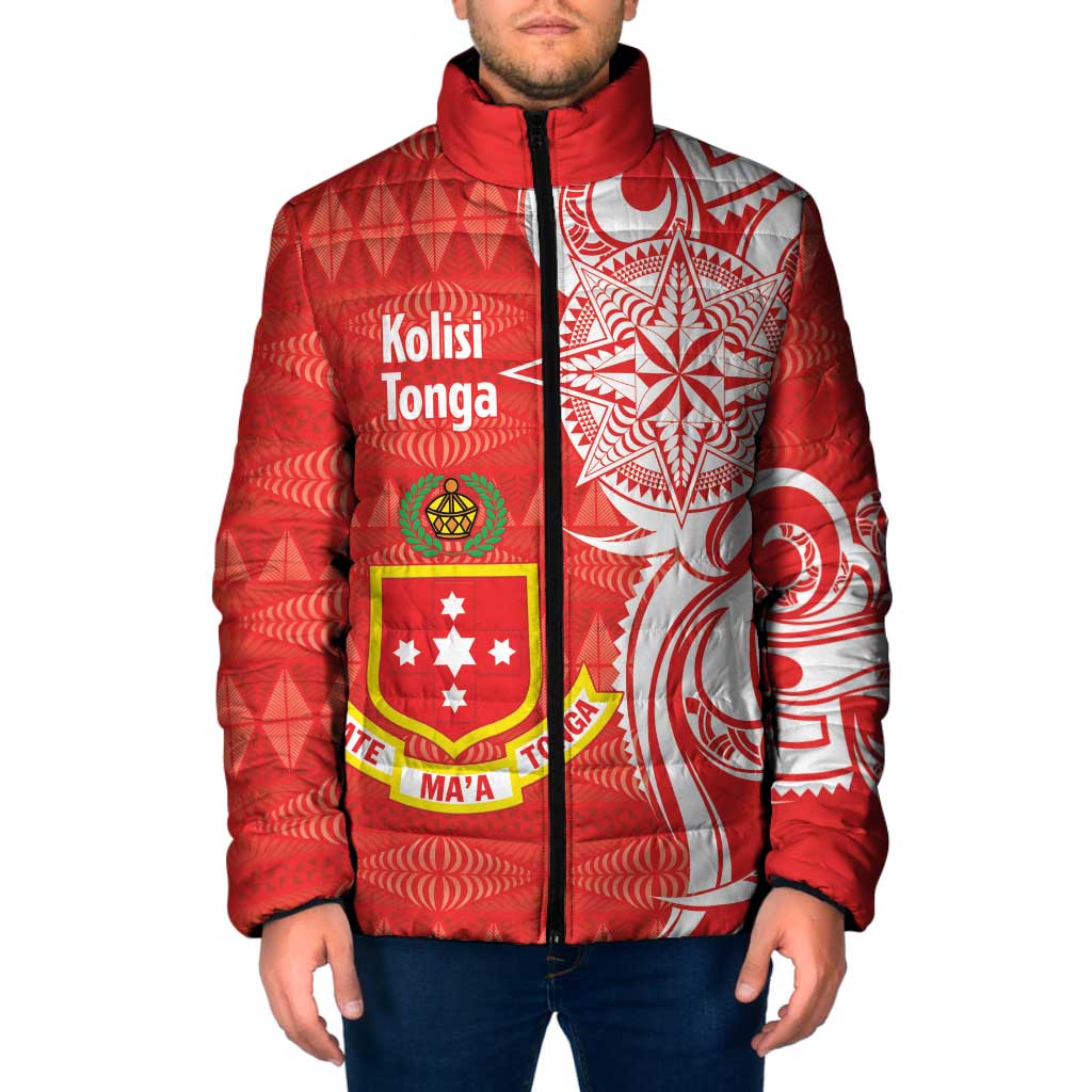 Personalised Kolisi Tonga Padded Jacket Mate Maa Tonga Ngatu Pattern LT14 Men Red - Polynesian Pride