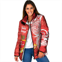 Personalised Kolisi Tonga Padded Jacket Mate Maa Tonga Ngatu Pattern LT14 Women Red - Polynesian Pride