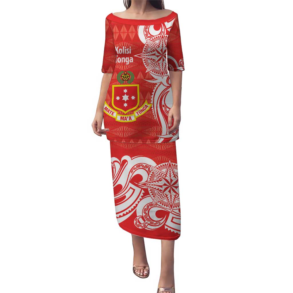 Personalised Kolisi Tonga Puletasi Mate Maa Tonga Ngatu Pattern LT14 Long Dress Red - Polynesian Pride