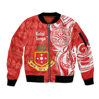 Personalised Kolisi Tonga Sleeve Zip Bomber Jacket Mate Maa Tonga Ngatu Pattern LT14 Unisex Red - Polynesian Pride