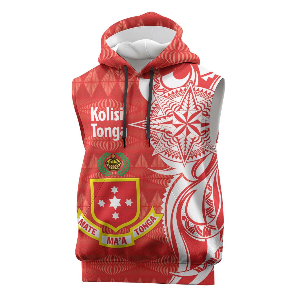 Personalised Kolisi Tonga Sleeveless Hoodie Mate Maa Tonga Ngatu Pattern LT14 Red - Polynesian Pride