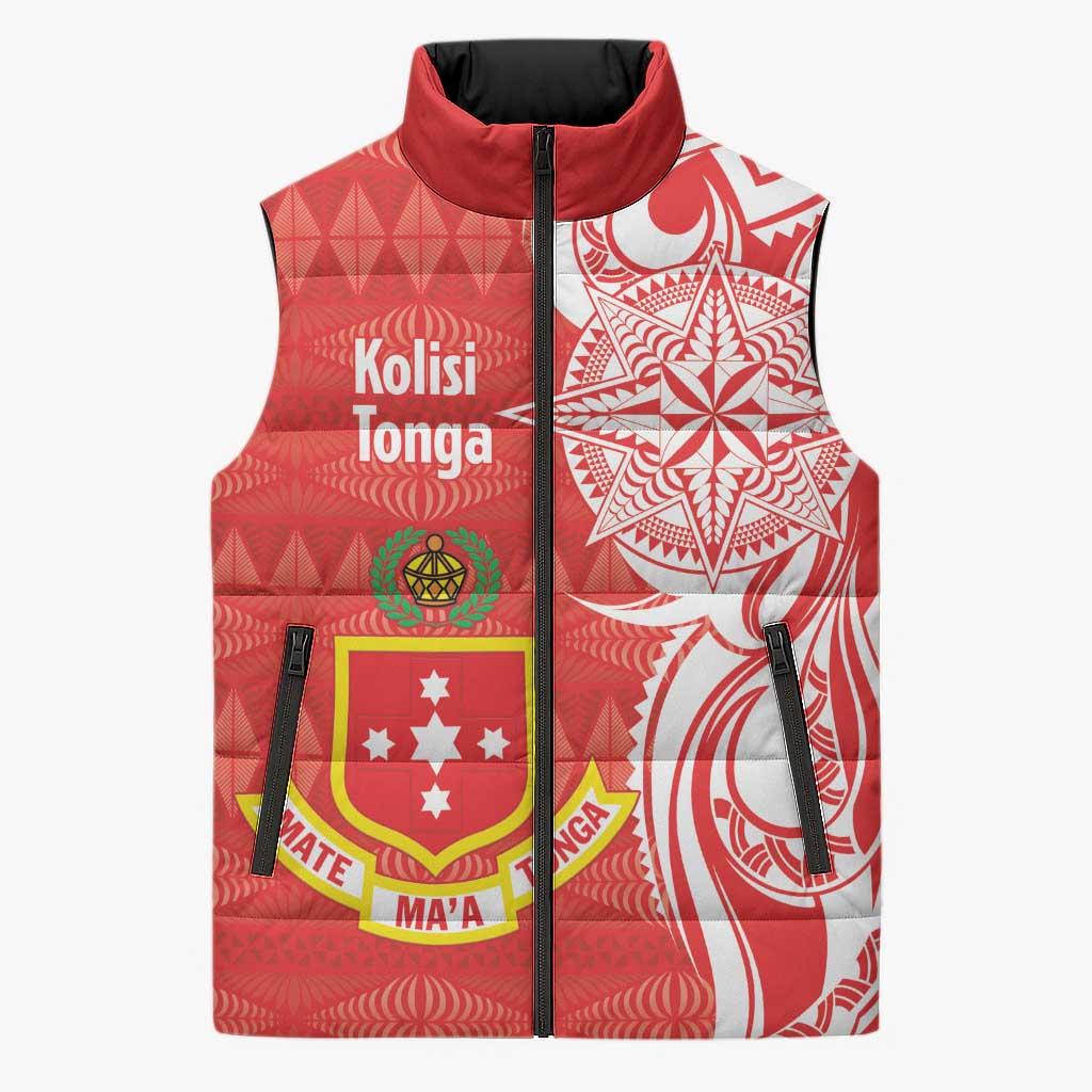 Personalised Kolisi Tonga Sleeveless Puffer Jacket Mate Maa Tonga Ngatu Pattern LT14 Unisex Red - Polynesian Pride