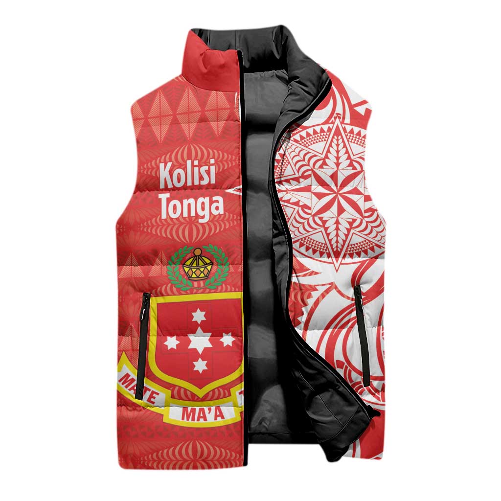 Personalised Kolisi Tonga Sleeveless Puffer Jacket Mate Maa Tonga Ngatu Pattern LT14 - Polynesian Pride
