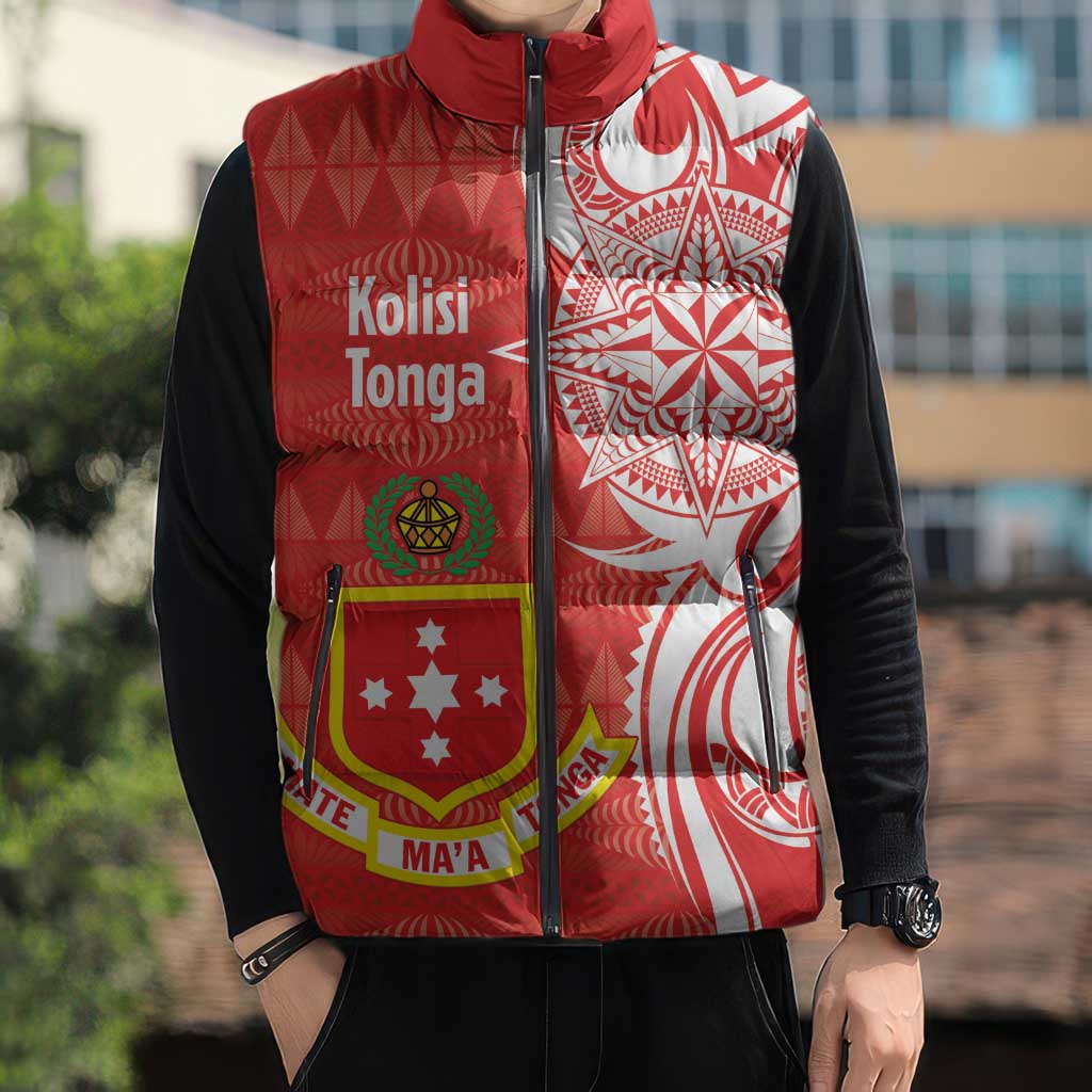 Personalised Kolisi Tonga Sleeveless Puffer Jacket Mate Maa Tonga Ngatu Pattern LT14 - Polynesian Pride
