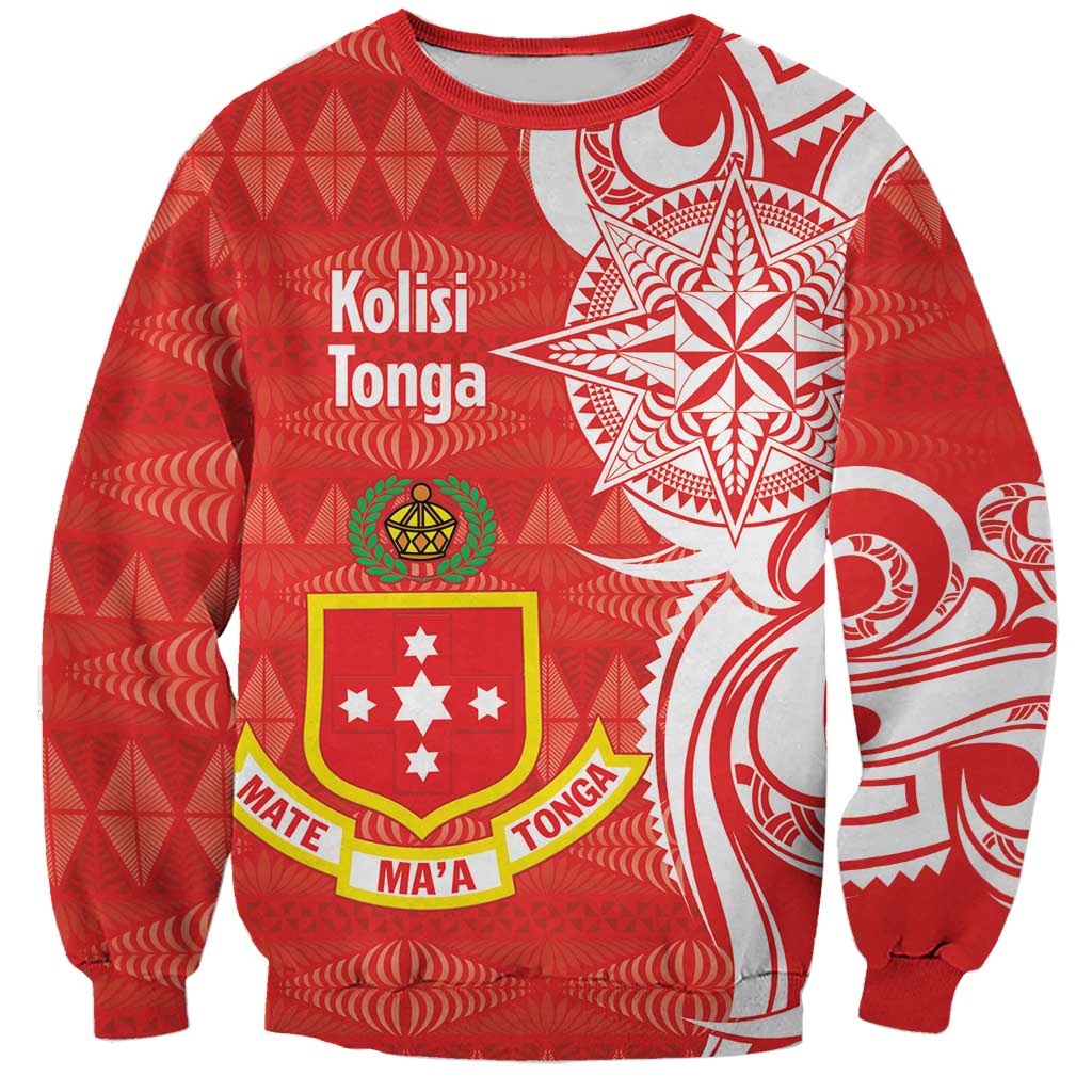 Personalised Kolisi Tonga Sweatshirt Mate Maa Tonga Ngatu Pattern LT14 Unisex Red - Polynesian Pride