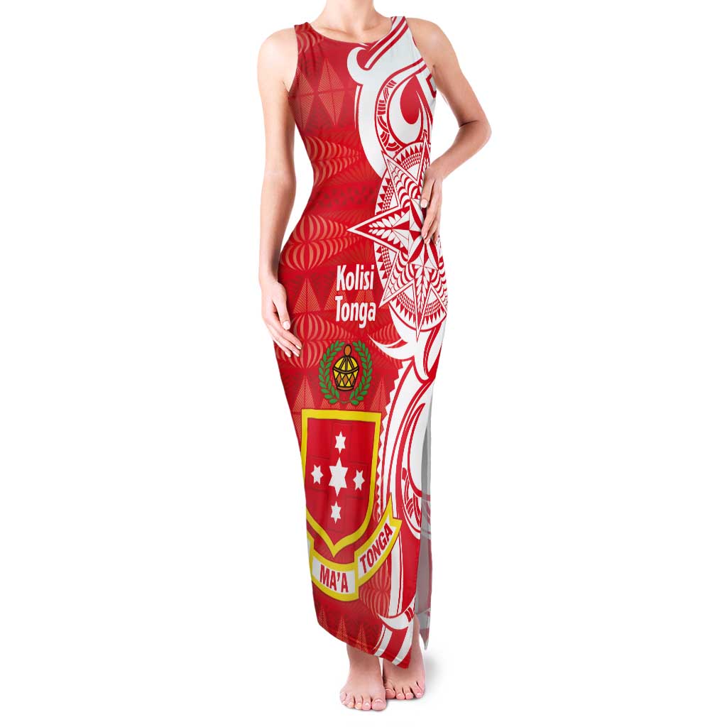 Personalised Kolisi Tonga Tank Maxi Dress Mate Maa Tonga Ngatu Pattern LT14 Women Red - Polynesian Pride
