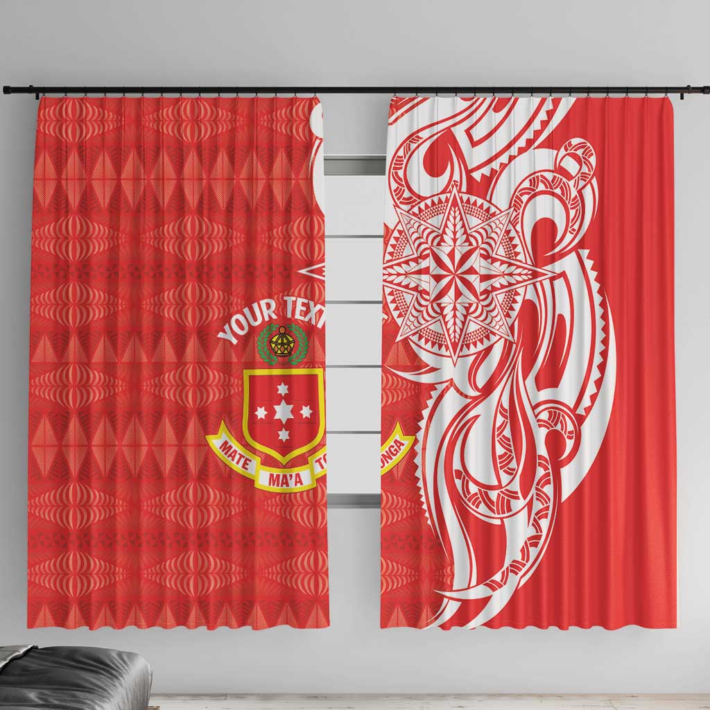 Personalised Kolisi Tonga Window Curtain Mate Maa Tonga Ngatu Pattern LT14 With Hooks Red - Polynesian Pride