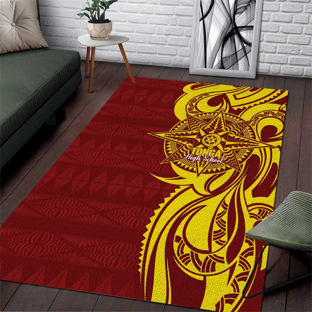 Personalised Tonga High School Area Rug THS Tongan Ngatu Pattern LT14 Maroon - Polynesian Pride