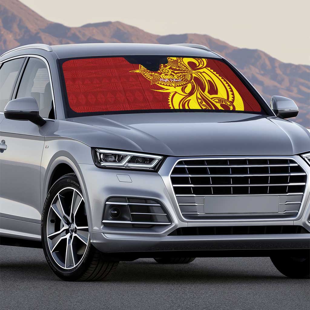 Personalised Tonga High School Auto Sun Shade THS Tongan Ngatu Pattern LT14 - Polynesian Pride