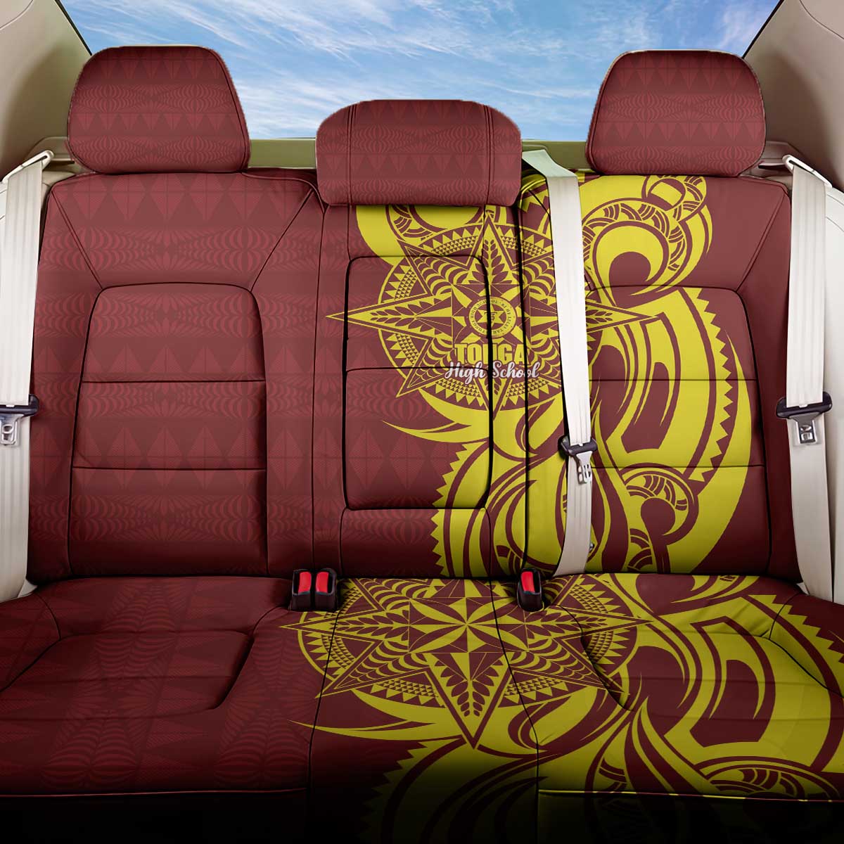 Personalised Tonga High School Back Car Seat Cover THS Tongan Ngatu Pattern LT14 One Size Maroon - Polynesian Pride