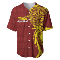 Personalised Tonga High School Baseball Jersey THS Tongan Ngatu Pattern LT14 Maroon - Polynesian Pride