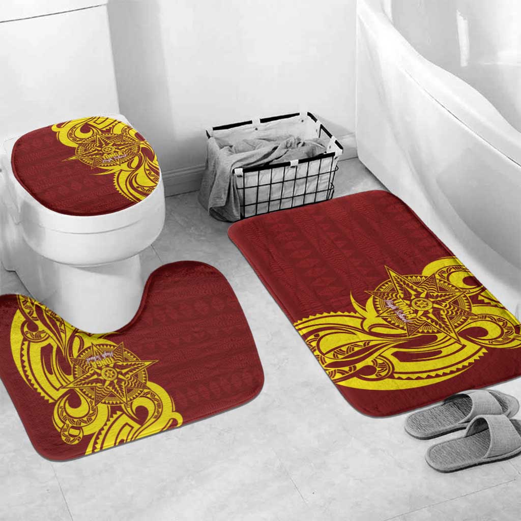 Personalised Tonga High School Bathroom Set THS Tongan Ngatu Pattern LT14 Mat Set Only (3 pcs) One Size Maroon - Polynesian Pride