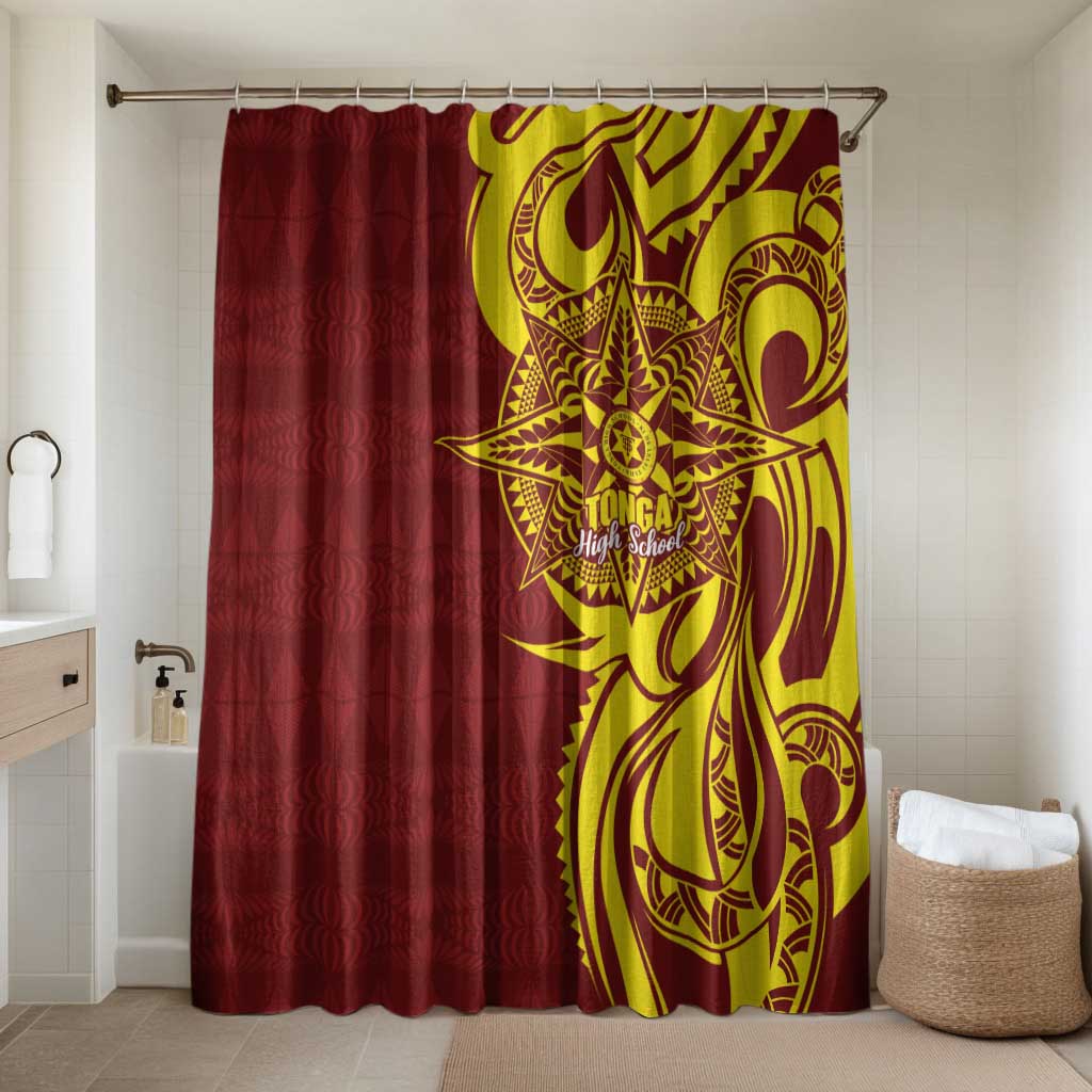 Personalised Tonga High School Bathroom Set THS Tongan Ngatu Pattern LT14 Shower Curtain Only Maroon - Polynesian Pride