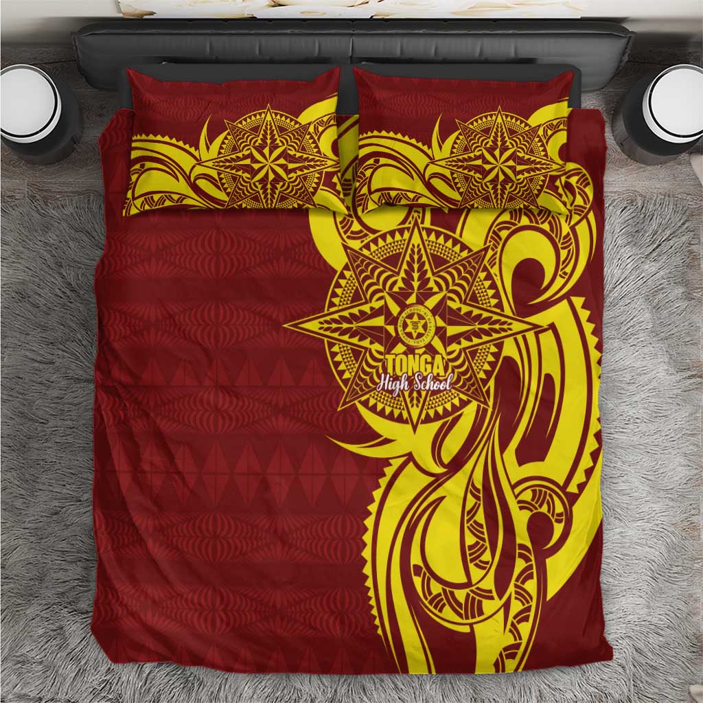 Personalised Tonga High School Bedding Set THS Tongan Ngatu Pattern LT14 Maroon - Polynesian Pride