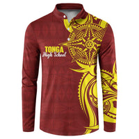Personalised Tonga High School Button Sweatshirt THS Tongan Ngatu Pattern LT14 Maroon - Polynesian Pride
