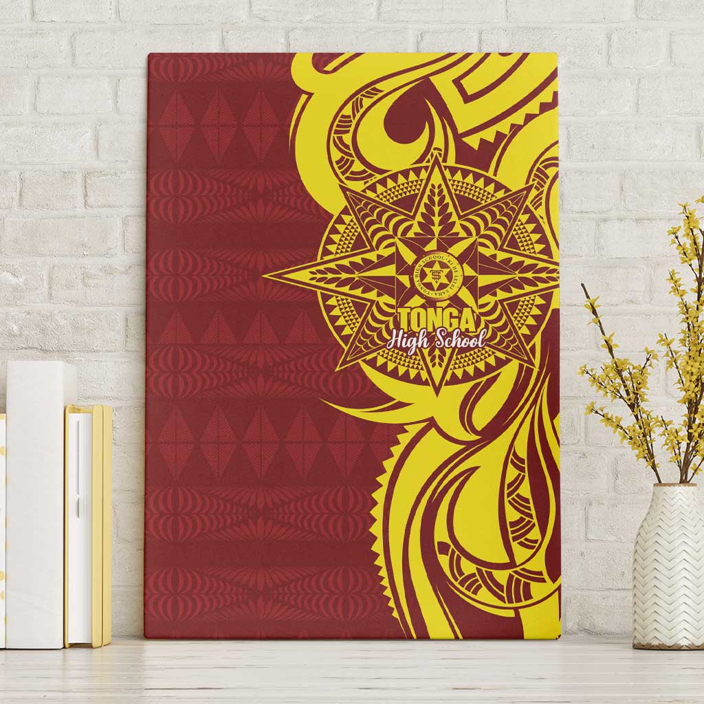 Personalised Tonga High School Canvas Wall Art THS Tongan Ngatu Pattern LT14 Without Frame Maroon - Polynesian Pride