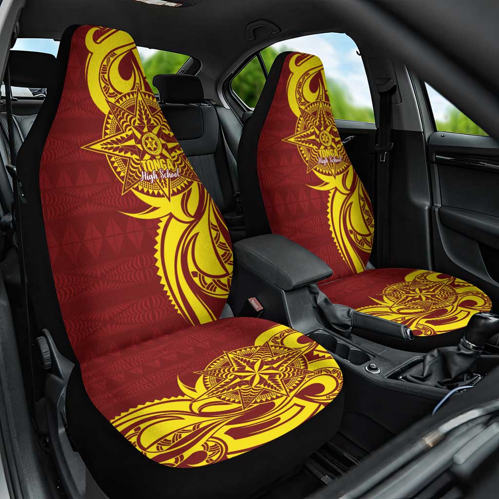 Personalised Tonga High School Car Seat Cover THS Tongan Ngatu Pattern LT14 One Size Maroon - Polynesian Pride