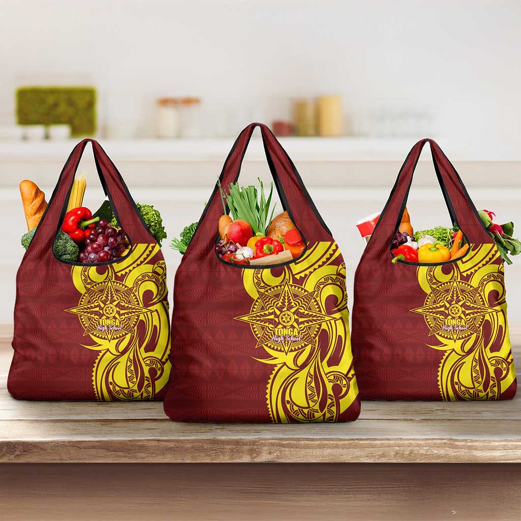 Personalised Tonga High School Grocery Bag THS Tongan Ngatu Pattern LT14 3-pack One Size Maroon - Polynesian Pride