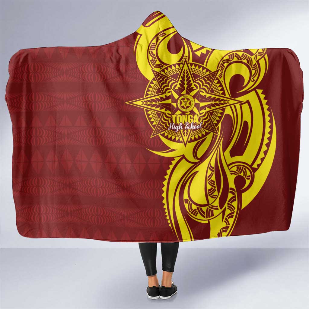 Personalised Tonga High School Hooded Blanket THS Tongan Ngatu Pattern LT14 One Size Maroon - Polynesian Pride