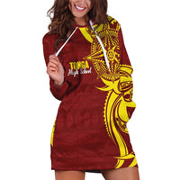 Personalised Tonga High School Hoodie Dress THS Tongan Ngatu Pattern LT14 Maroon - Polynesian Pride