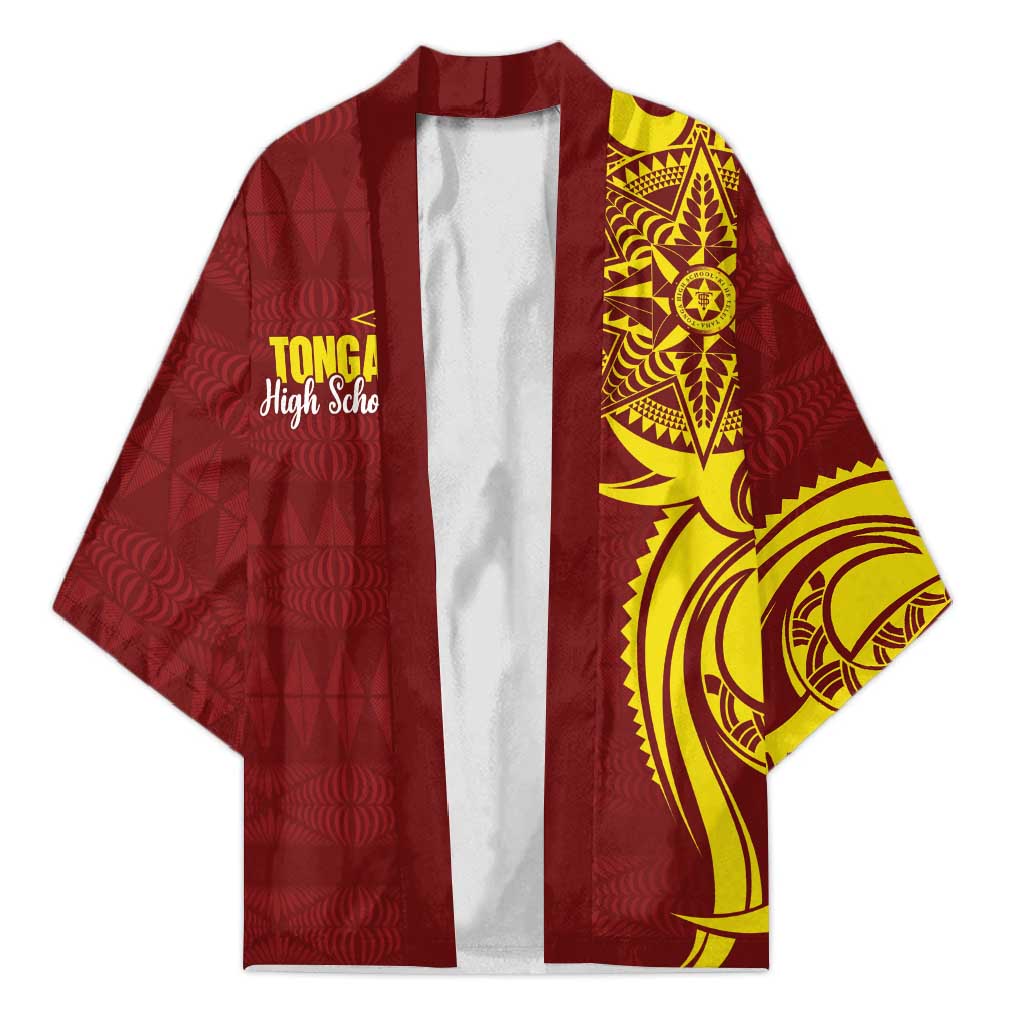 Personalised Tonga High School Kimono THS Tongan Ngatu Pattern LT14 Unisex Maroon - Polynesian Pride