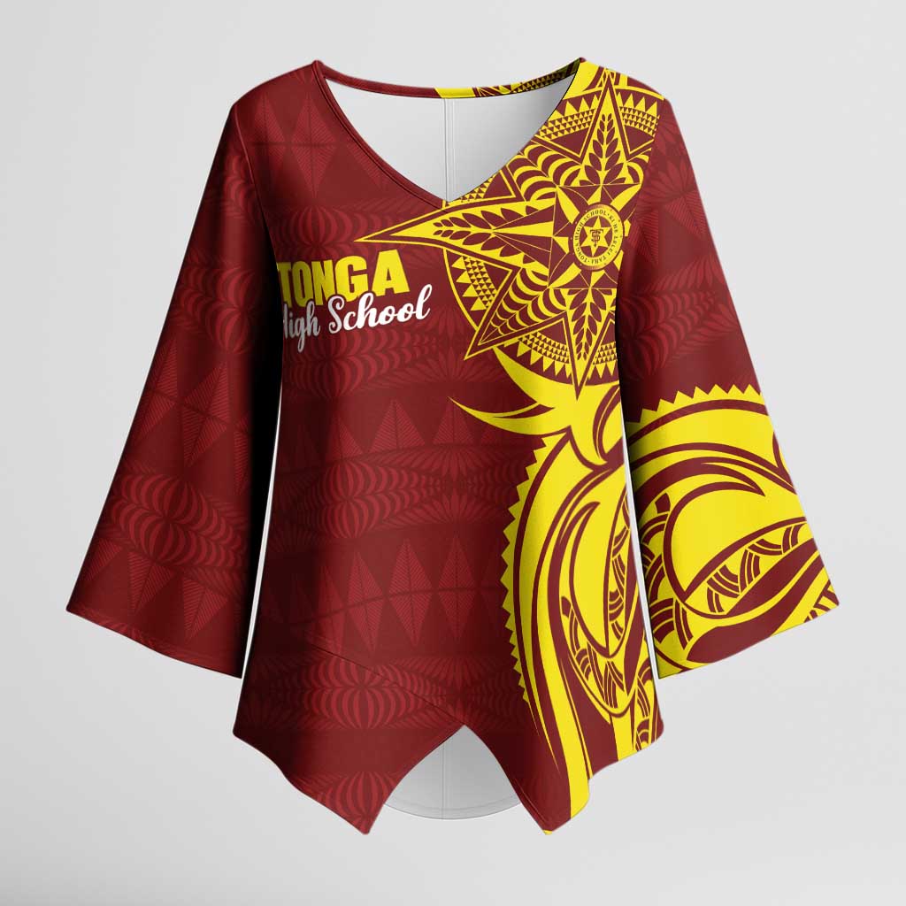 Personalised Tonga High School Kimono Sleeve Blouse THS Tongan Ngatu Pattern LT14 Female Maroon - Polynesian Pride