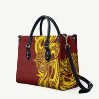 Personalised Tonga High School Leather Bag THS Tongan Ngatu Pattern LT14 Maroon - Polynesian Pride