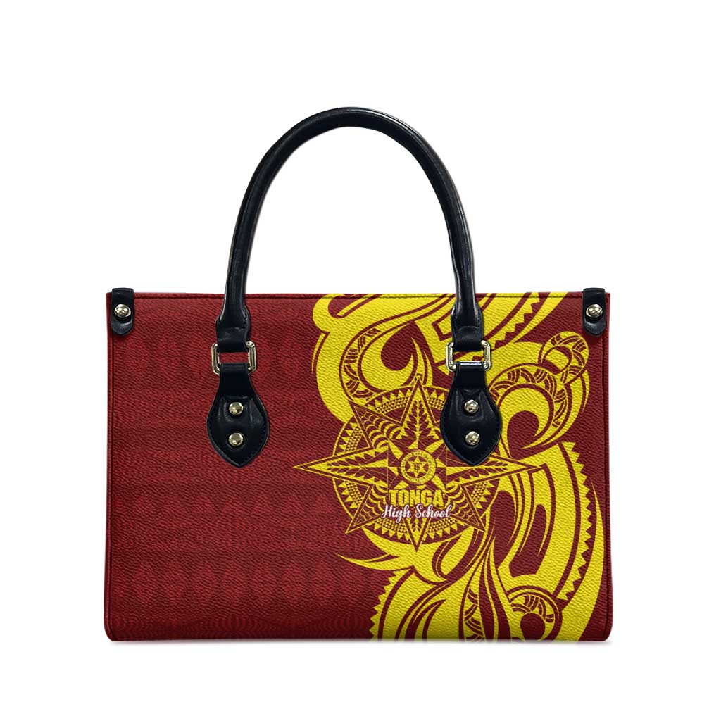 Personalised Tonga High School Leather Bag THS Tongan Ngatu Pattern LT14 - Polynesian Pride