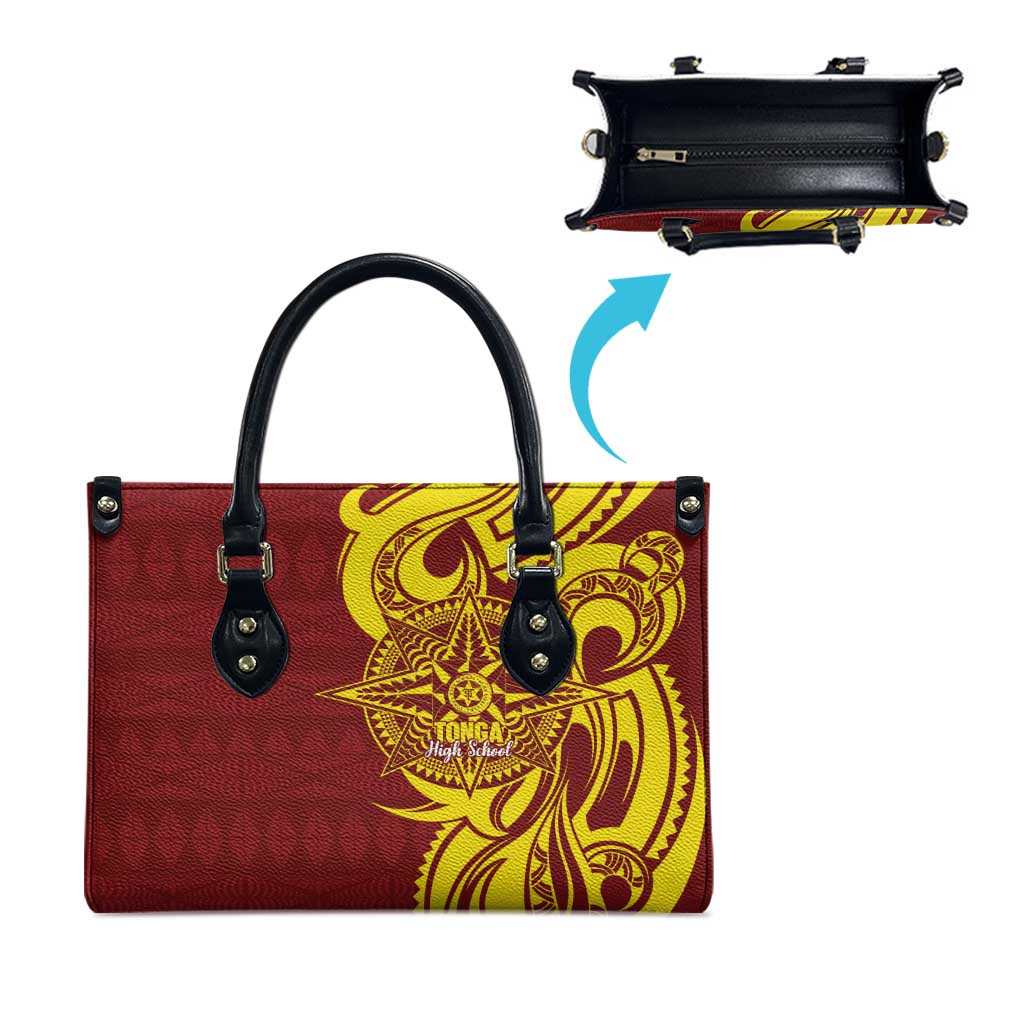 Personalised Tonga High School Leather Bag THS Tongan Ngatu Pattern LT14 - Polynesian Pride