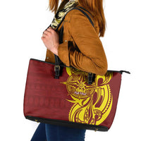 Personalised Tonga High School Leather Tote Bag THS Tongan Ngatu Pattern LT14 Maroon - Polynesian Pride
