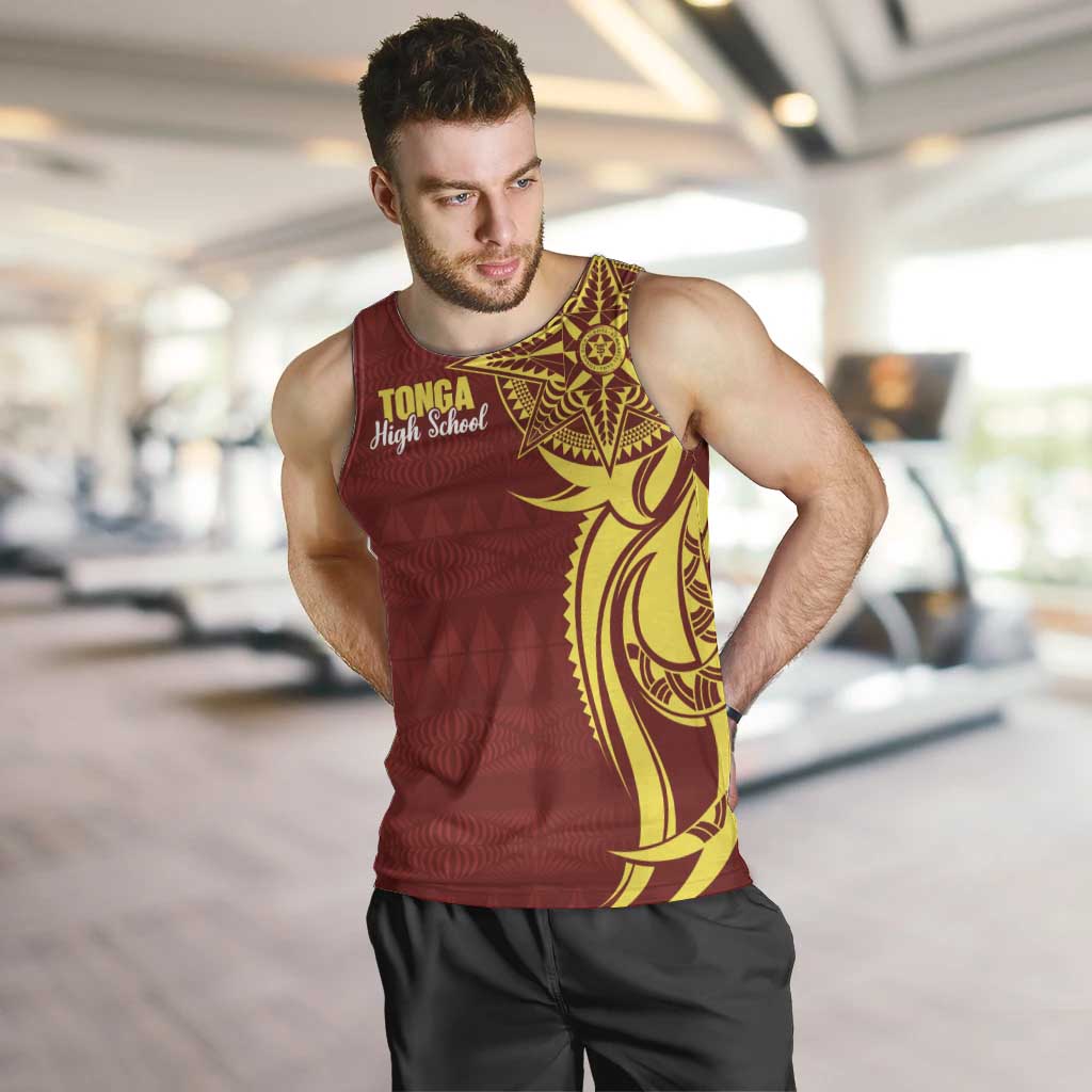 Personalised Tonga High School Men Tank Top THS Tongan Ngatu Pattern LT14 Maroon - Polynesian Pride