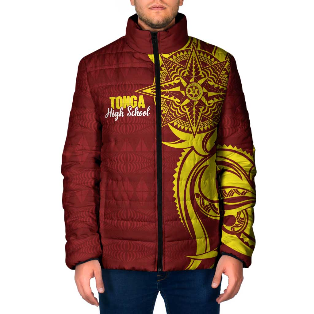 Personalised Tonga High School Padded Jacket THS Tongan Ngatu Pattern LT14 Men Maroon - Polynesian Pride