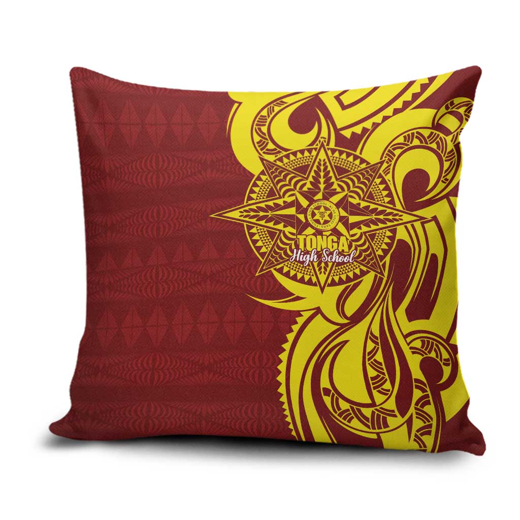 Personalised Tonga High School Pillow Cover THS Tongan Ngatu Pattern LT14 Maroon - Polynesian Pride