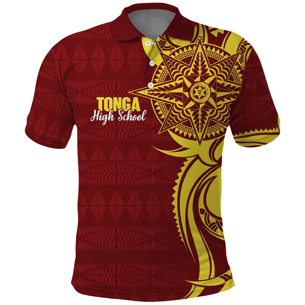 Personalised Tonga High School Polo Shirt THS Tongan Ngatu Pattern LT14 Maroon - Polynesian Pride