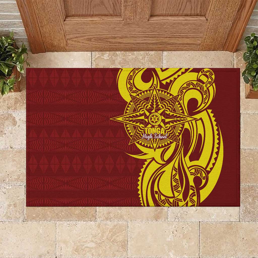 Personalised Tonga High School Rubber Doormat THS Tongan Ngatu Pattern LT14 Maroon - Polynesian Pride