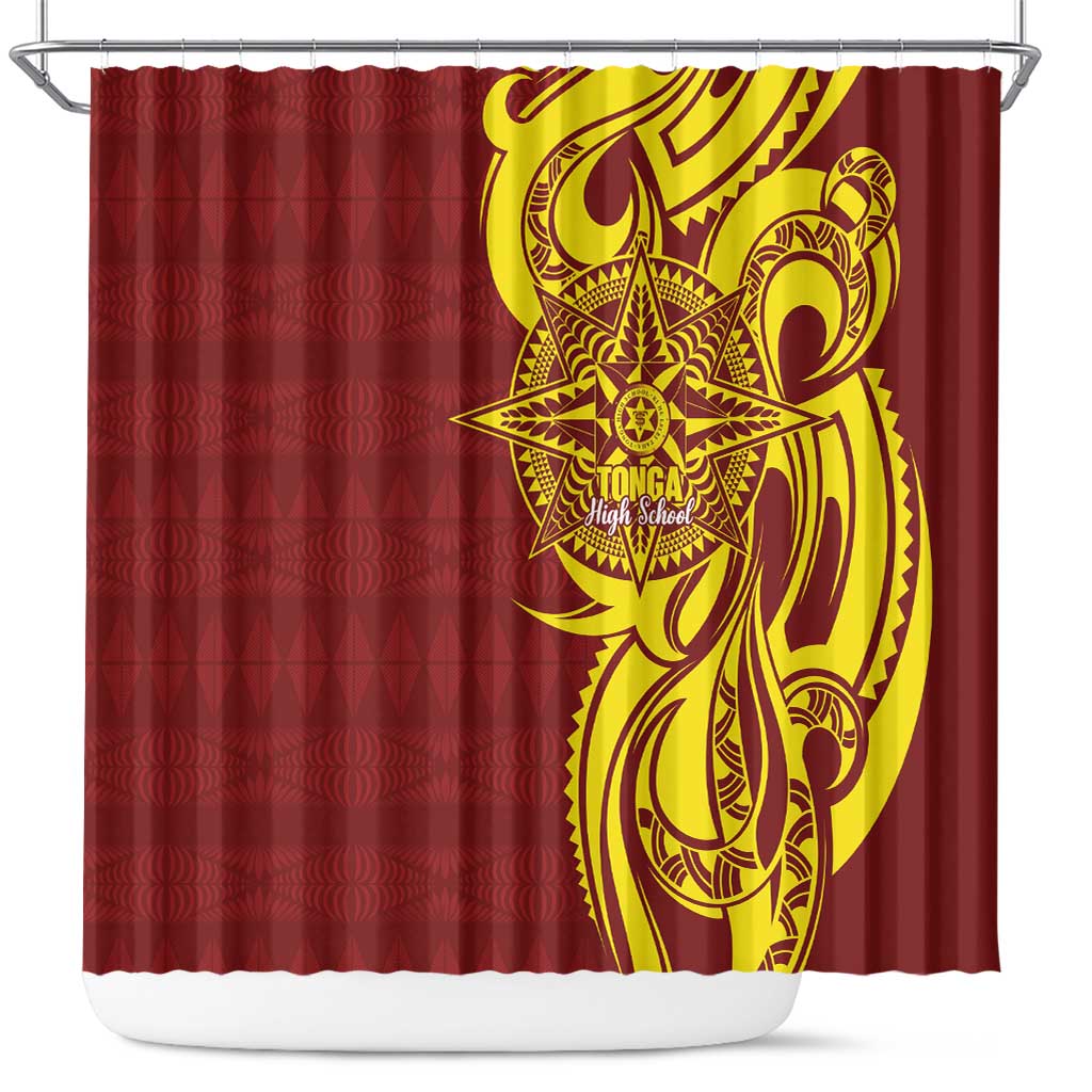 Personalised Tonga High School Shower Curtain THS Tongan Ngatu Pattern LT14 Maroon - Polynesian Pride