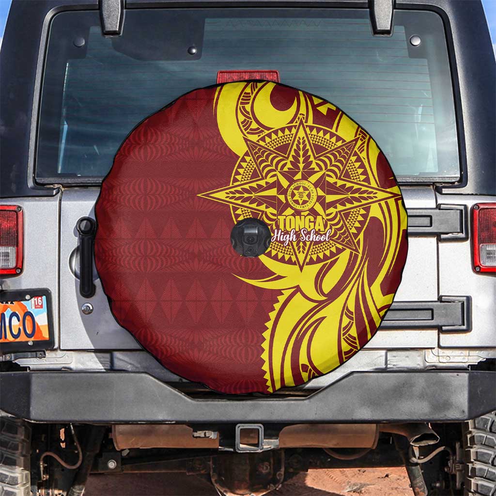 Personalised Tonga High School Spare Tire Cover THS Tongan Ngatu Pattern LT14 Maroon - Polynesian Pride