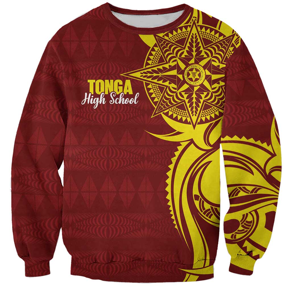 Personalised Tonga High School Sweatshirt THS Tongan Ngatu Pattern LT14 Unisex Maroon - Polynesian Pride