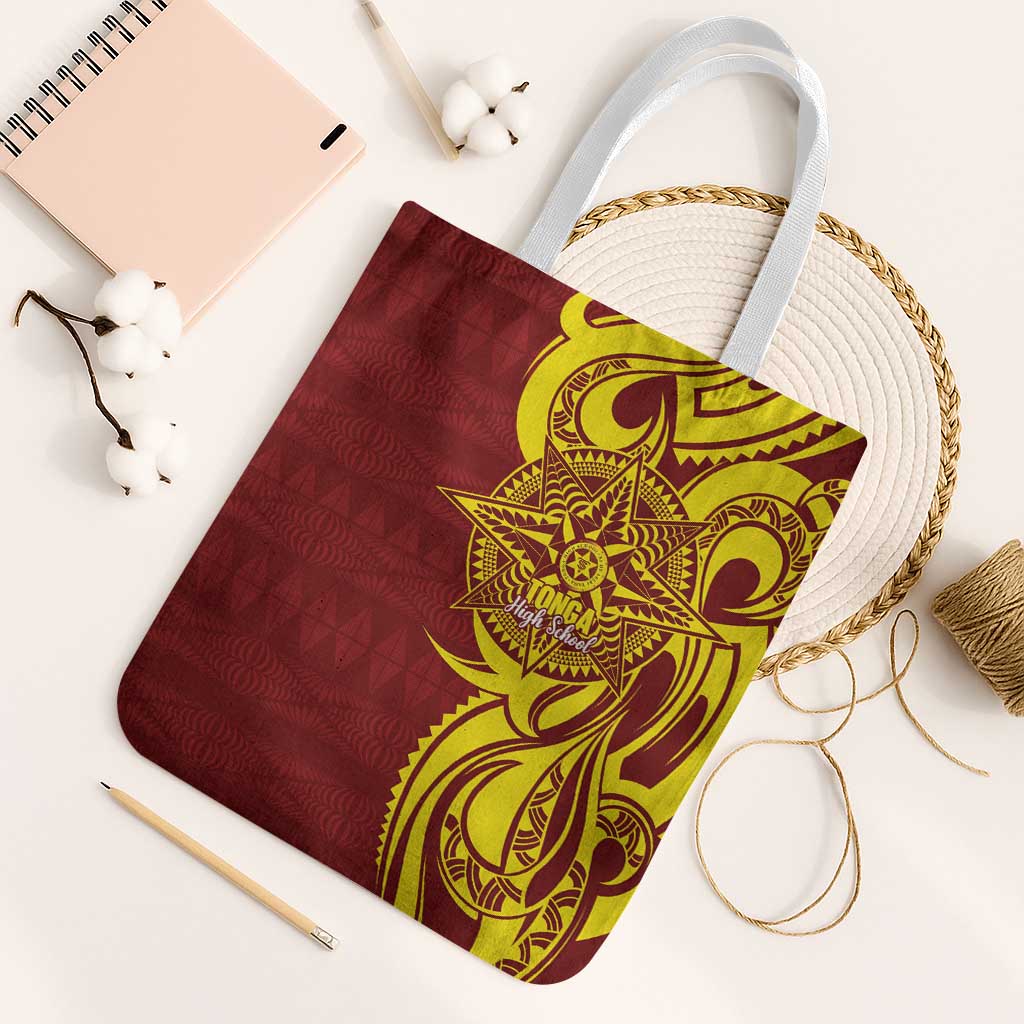Personalised Tonga High School Tote Bag THS Tongan Ngatu Pattern LT14 White Strap One Size Maroon - Polynesian Pride