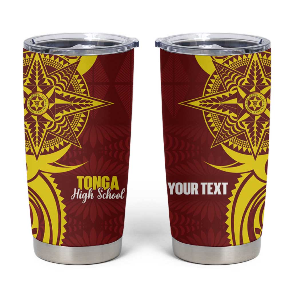 Personalised Tonga High School Tumbler Cup THS Tongan Ngatu Pattern LT14 Maroon - Polynesian Pride