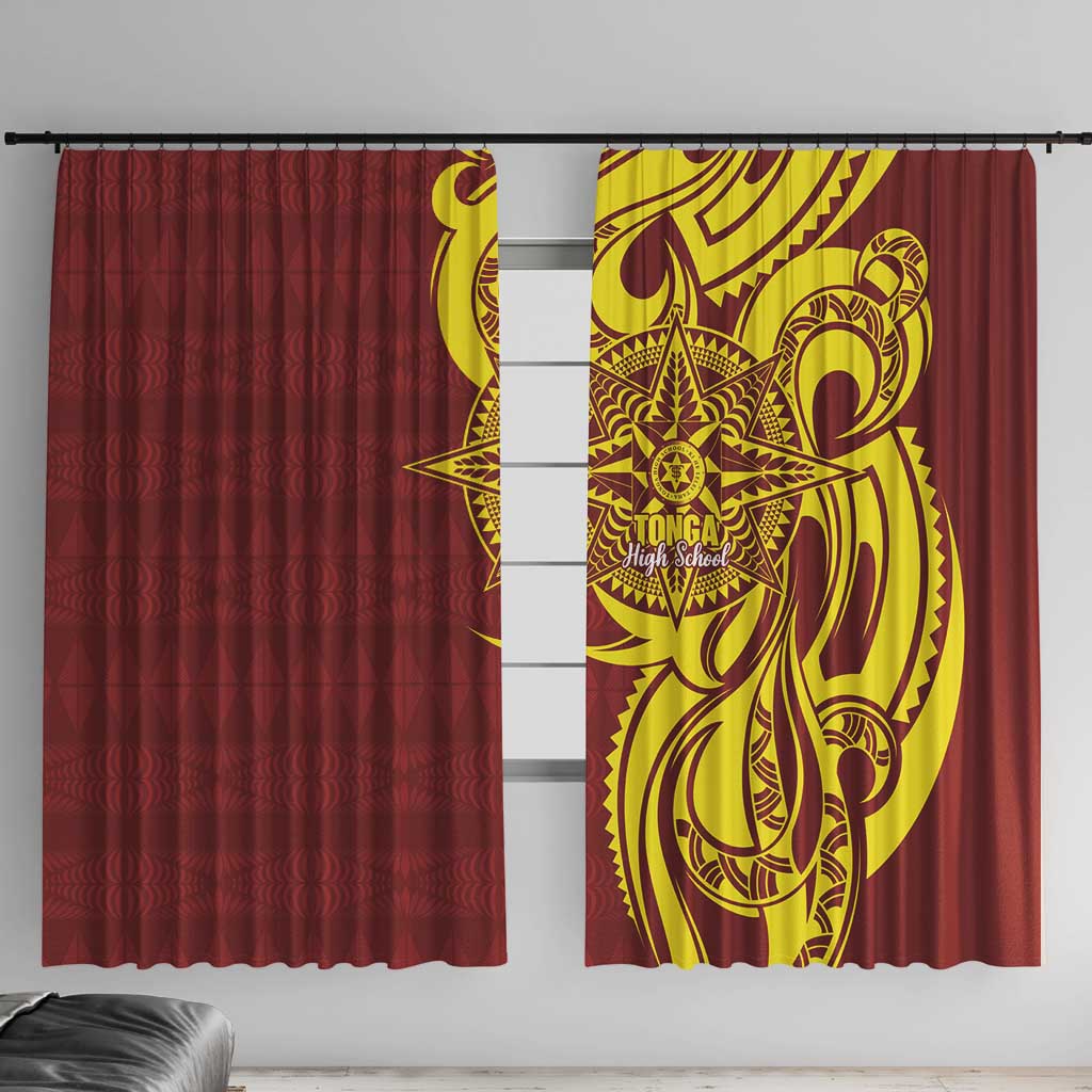 Personalised Tonga High School Window Curtain THS Tongan Ngatu Pattern LT14 With Hooks Maroon - Polynesian Pride