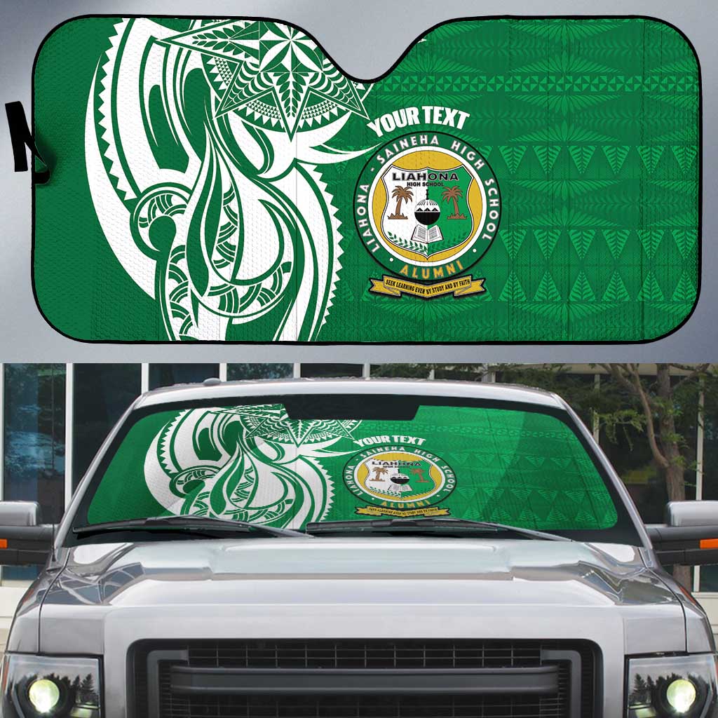 Personalised Liahona - Saineha High School Auto Sun Shade Tongan Ngatu Pattern LT14 Green - Polynesian Pride