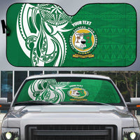 Personalised Liahona - Saineha High School Auto Sun Shade Tongan Ngatu Pattern LT14 Green - Polynesian Pride