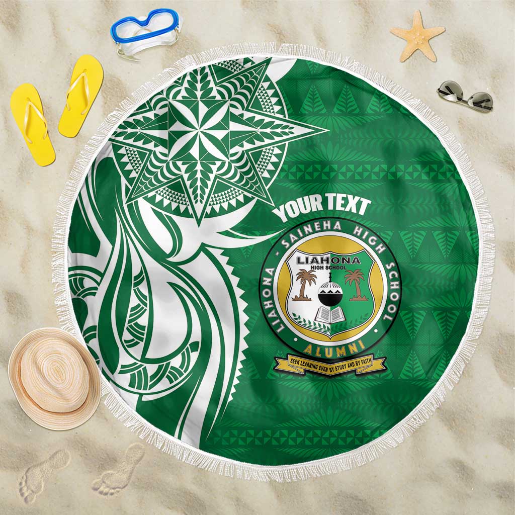 Personalised Liahona - Saineha High School Beach Blanket Tongan Ngatu Pattern LT14 One Size 150cm Green - Polynesian Pride