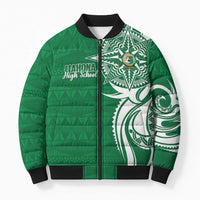 Personalised Liahona - Saineha High School Bomber Puffer Jacket Tongan Ngatu Pattern LT14 Unisex Green - Polynesian Pride