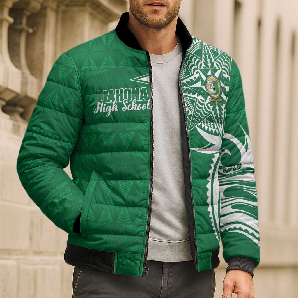 Personalised Liahona - Saineha High School Bomber Puffer Jacket Tongan Ngatu Pattern LT14 - Polynesian Pride