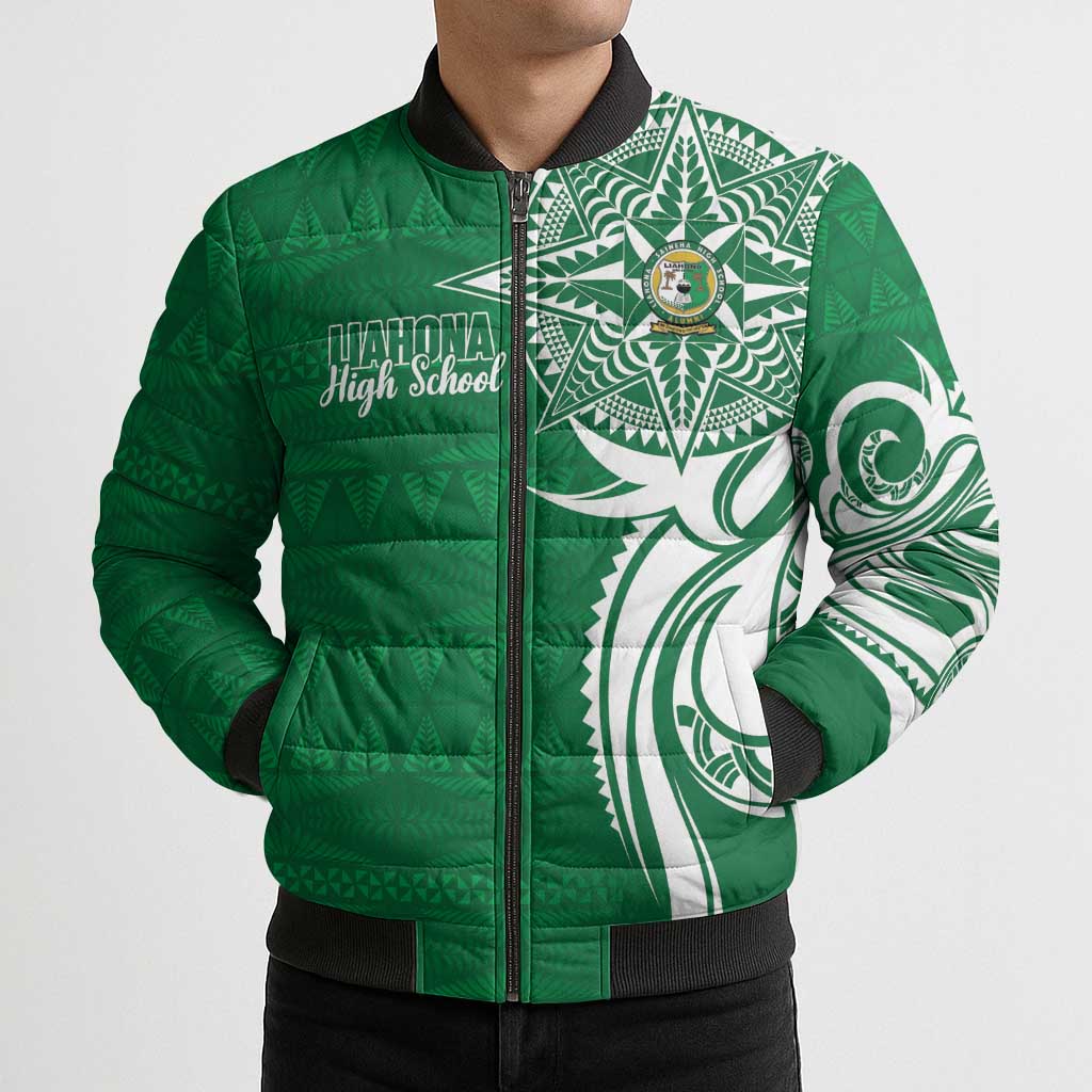 Personalised Liahona - Saineha High School Bomber Puffer Jacket Tongan Ngatu Pattern LT14 - Polynesian Pride