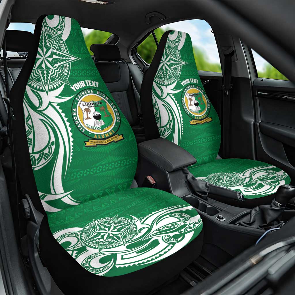 Personalised Liahona - Saineha High School Car Seat Cover Tongan Ngatu Pattern LT14 One Size Green - Polynesian Pride