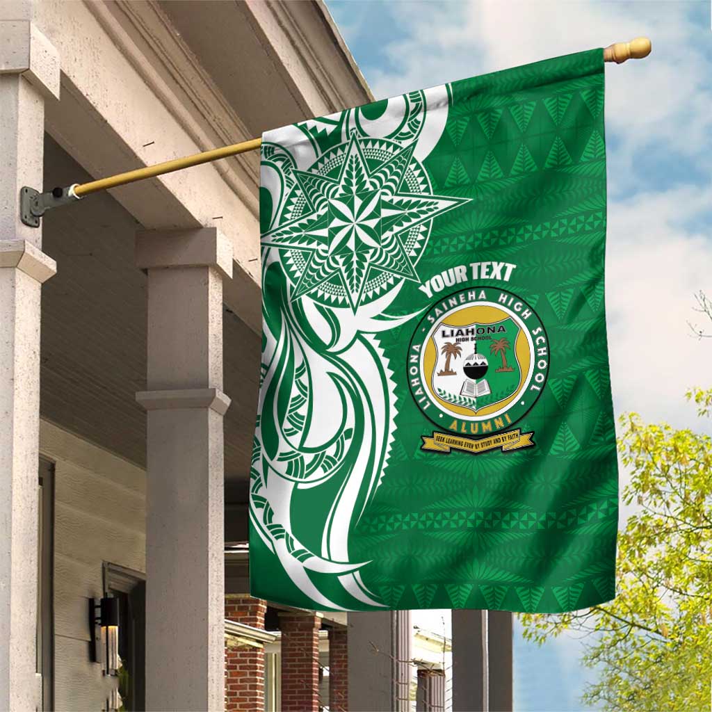 Personalised Liahona - Saineha High School Garden Flag Tongan Ngatu Pattern LT14 House Flag Green - Polynesian Pride